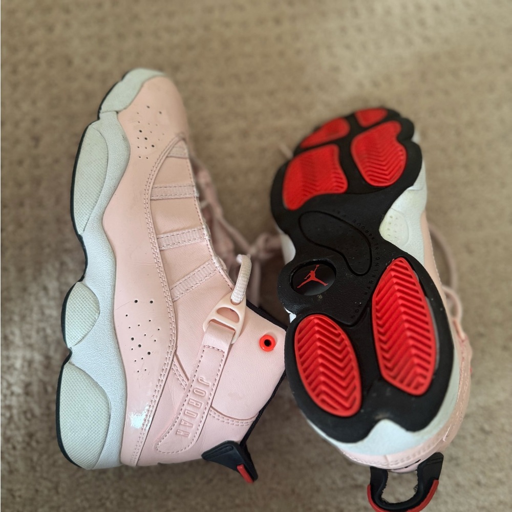 Jordan Pink and Red High-Top Sneakers Modern Design